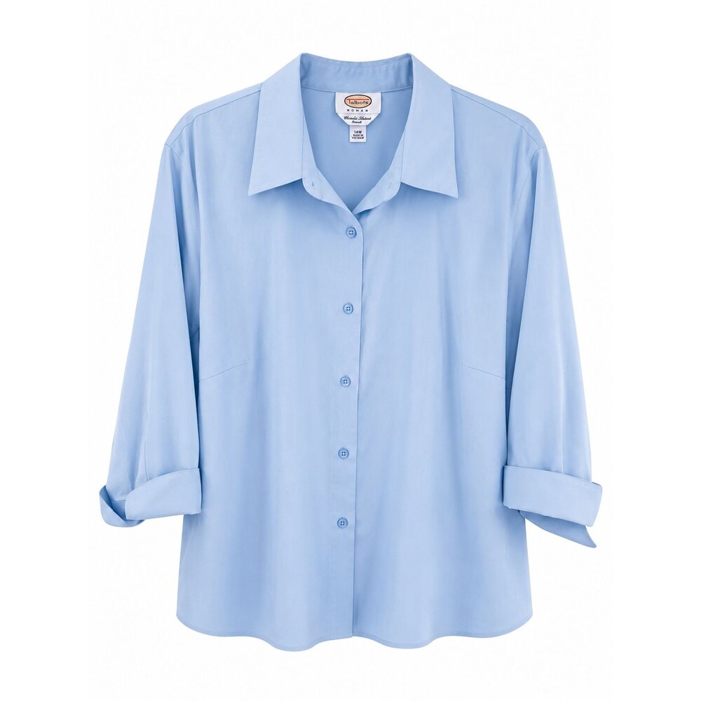 Women's Vintage Talbots Blue wrinkle Resistant 3/4 Sleeve Top Size 14W